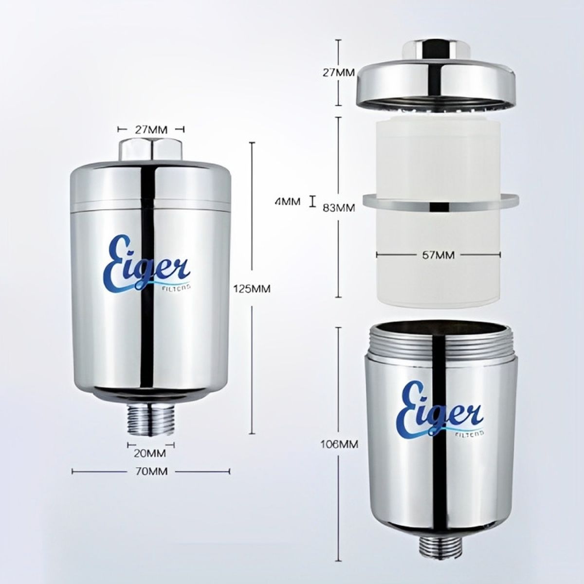 Φίλτρο Ντουζ / Λουτρού Χρωμέ με 5 Στάδια Φίλτρανσης (Συσκευή & Ανταλλακτικό) EG-05-01 Eiger