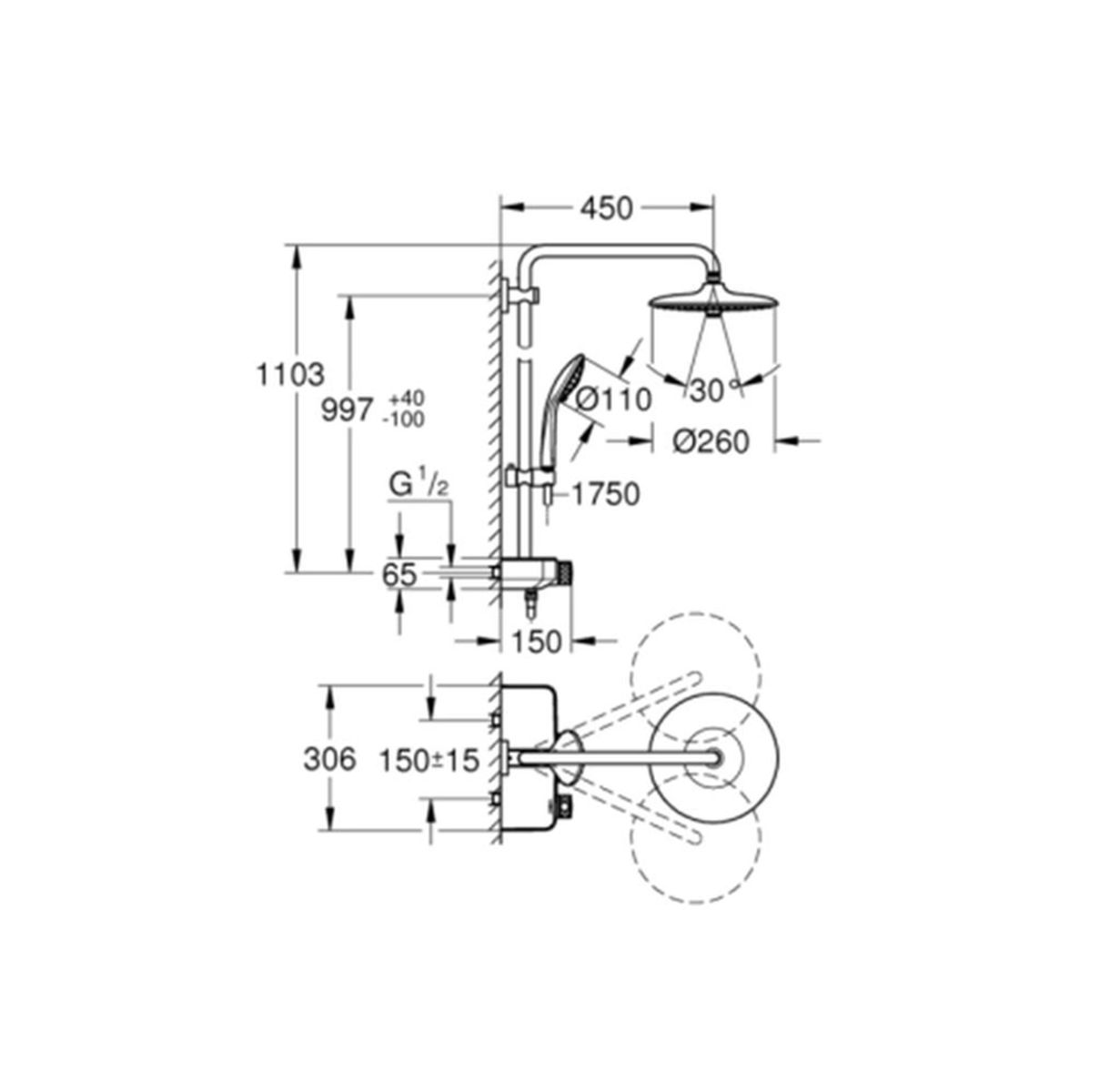 Σύστημα Euphoria Smart Control Με Στρογγυλή Κεφαλή Φ26 26509000 Grohe