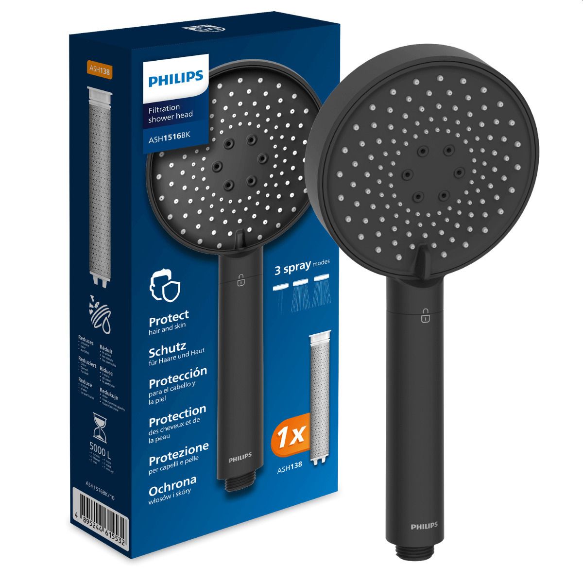 Τηλέφωνο Ντουζ Μαύρο με Φίλτρο ASH1516BK Philips
