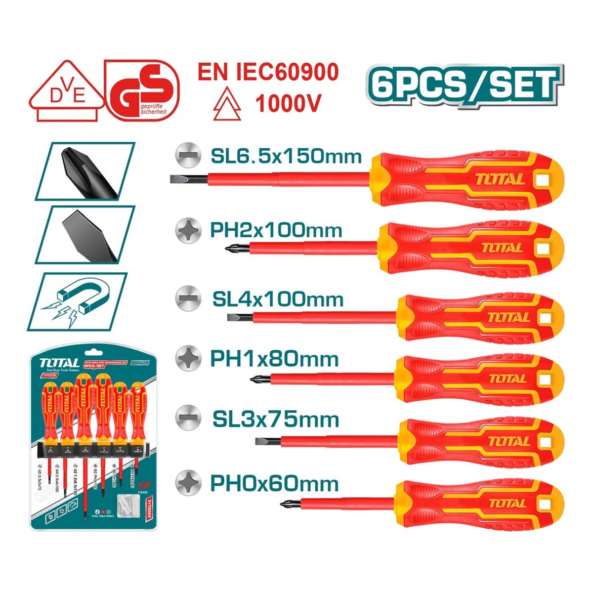 Σετ Κατσαβίδια 1000V 6 Τεμ. THTIS566 TOTAL