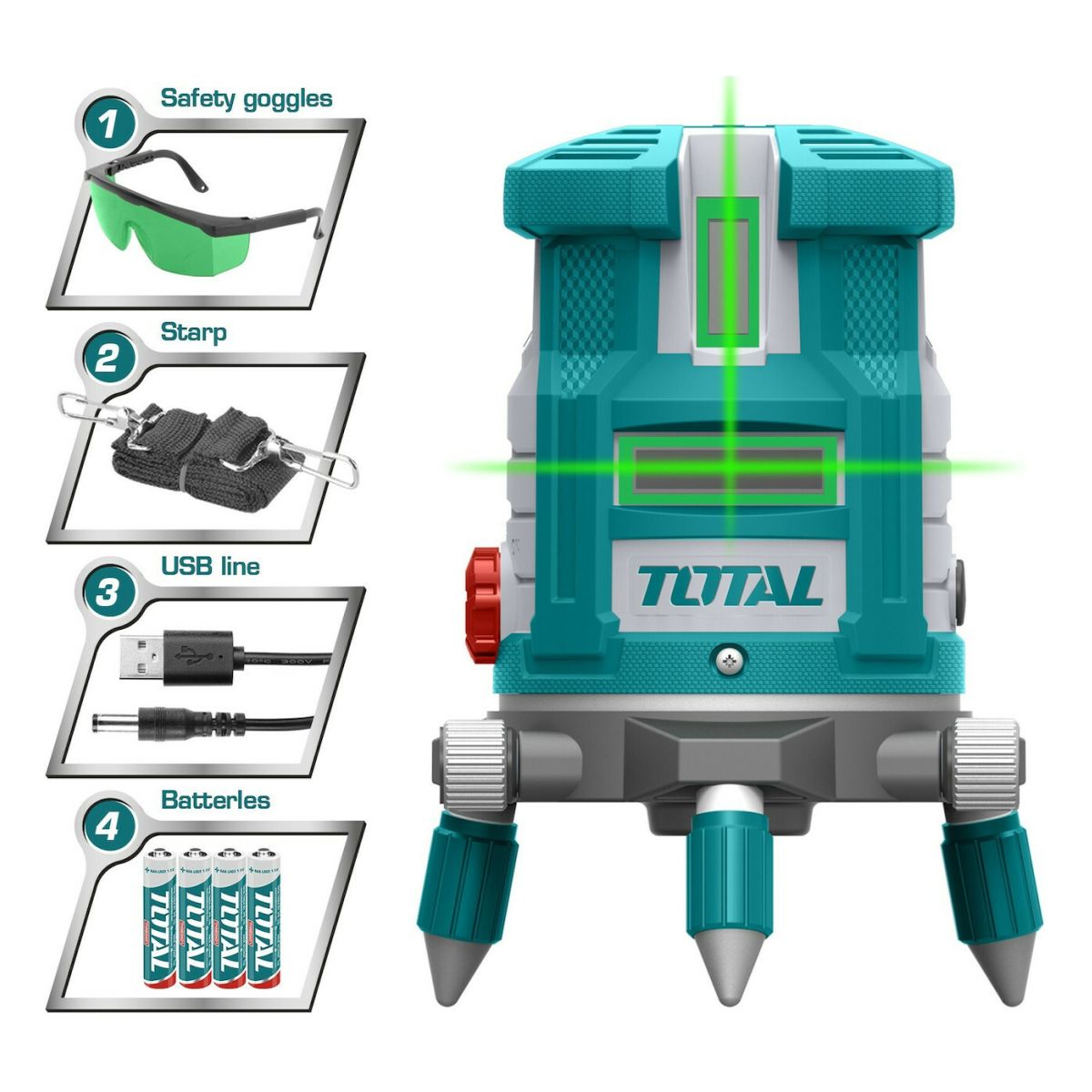 Total αλφάδι LASER αυτο-οριζοντιούμενο 0-20m πράσινες ακτίνες (TLL305205)