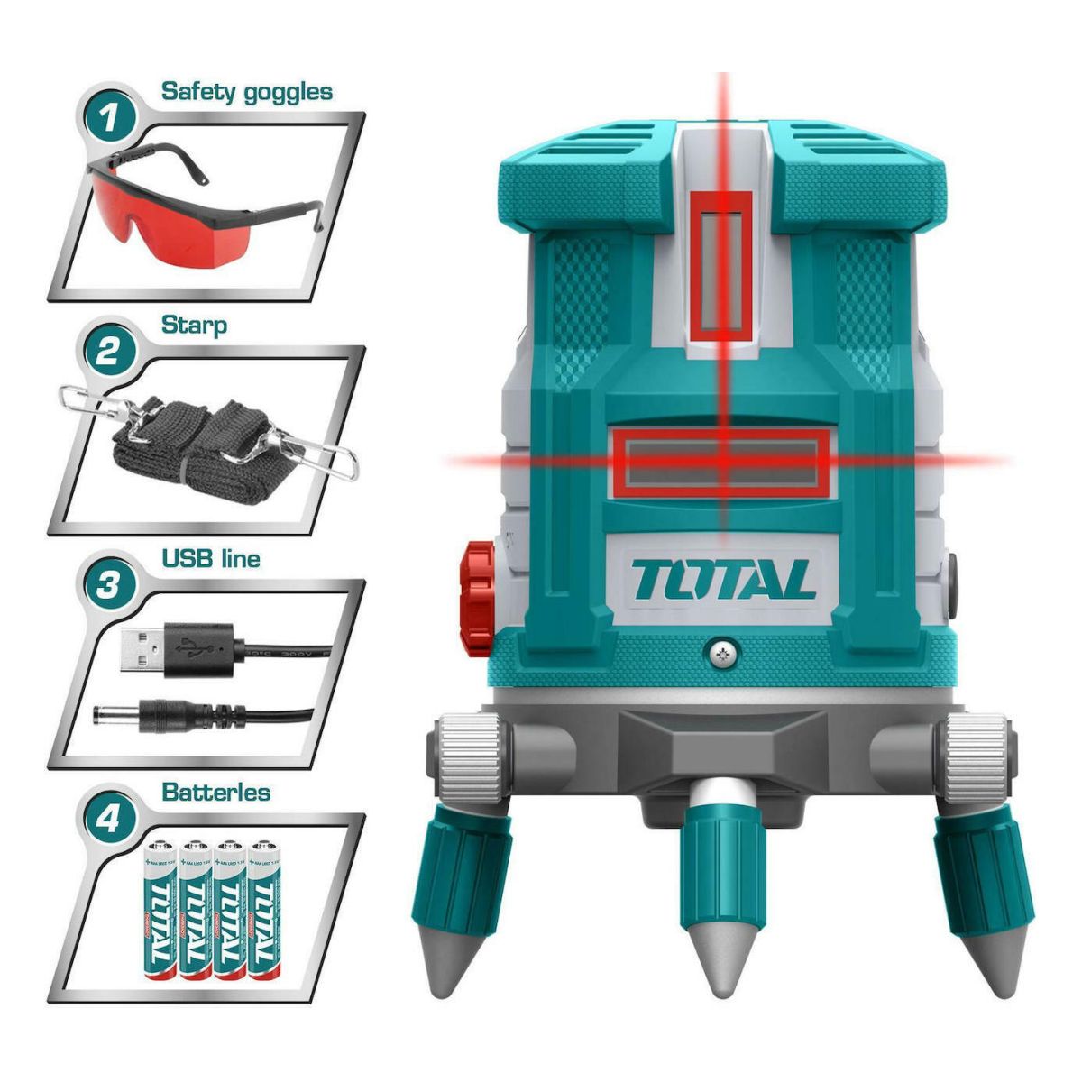 Total αλφάδι laser αυτο-οριζοντιούμενο 0-20m κόκκινες ακτίνες (TLL306505)