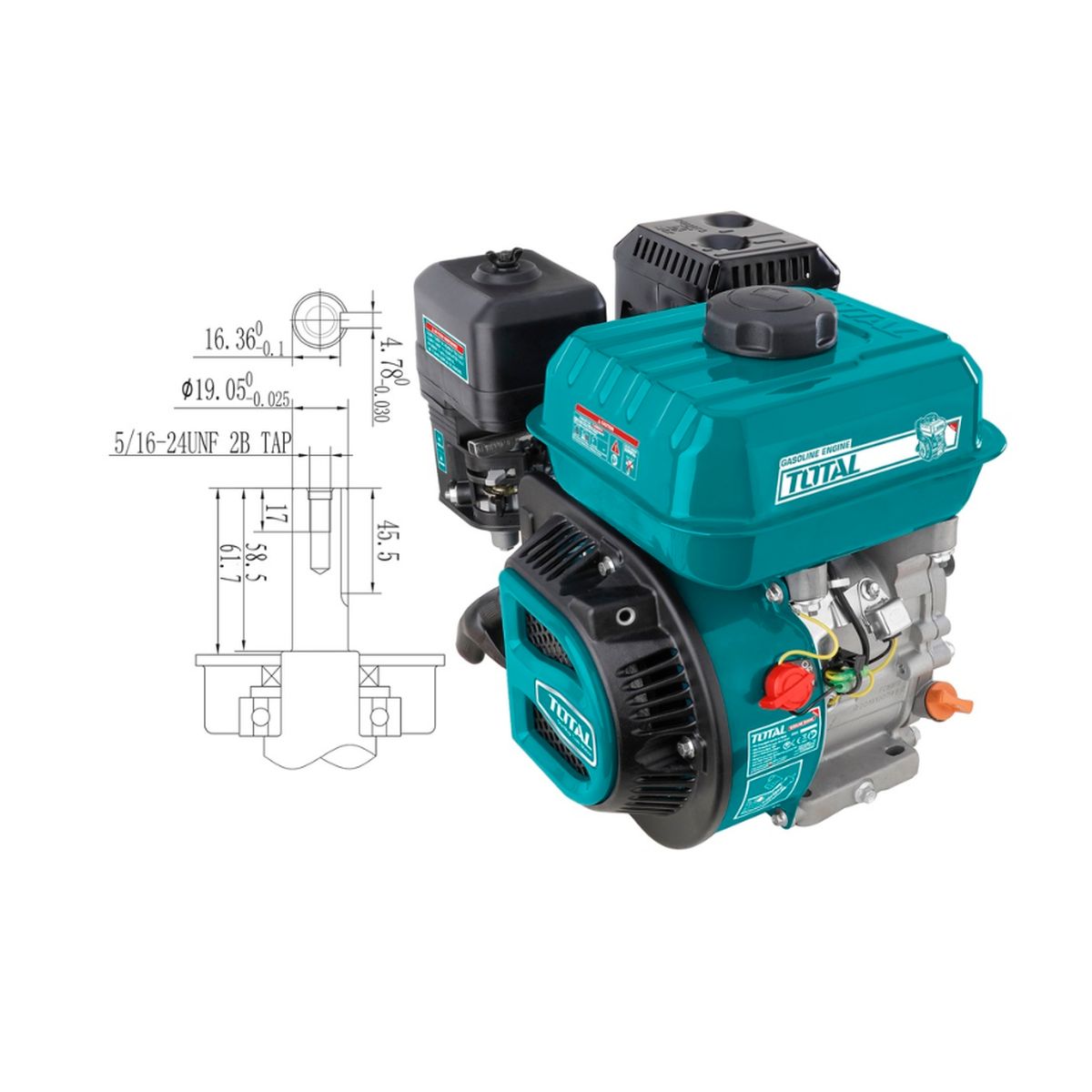 Κινητήρας Βενζίνης 163cc - 5.5HP με Σφήνα 19mm TGEN16811 Total